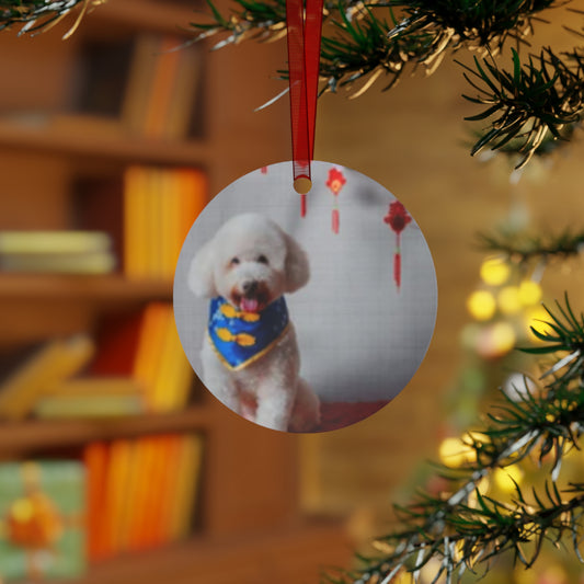 Bell-Shaped Metal Ornament — Cute White Dog Photo Keepsake for Christmas & Pet Memorials
